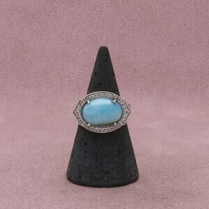 sterling silver blue larimar cabochon & white topaz halo ring size 6